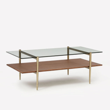 Coffee Table Mid-Century Modern Glass and Walnut Two-Tier
