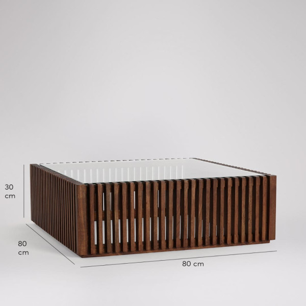 Coffee Table Slatted Wood & Glass