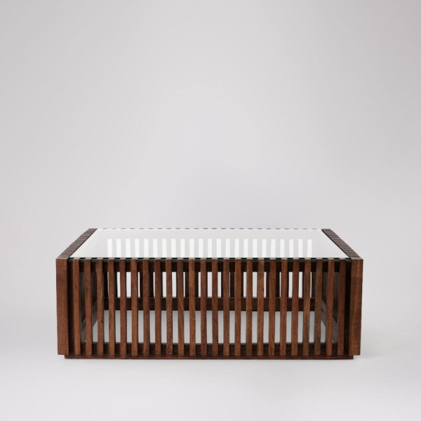 Coffee Table Slatted Wood & Glass