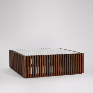 Coffee Table Slatted Wood & Glass