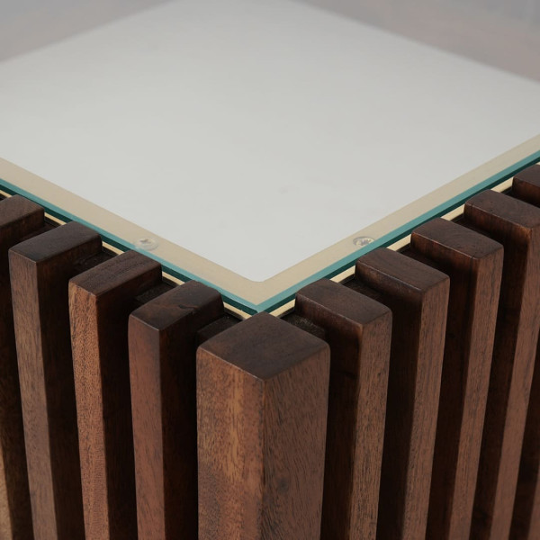 Coffee Table Slatted Wood & Glass
