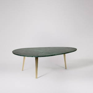 Coffee Table Green Marble & Brass