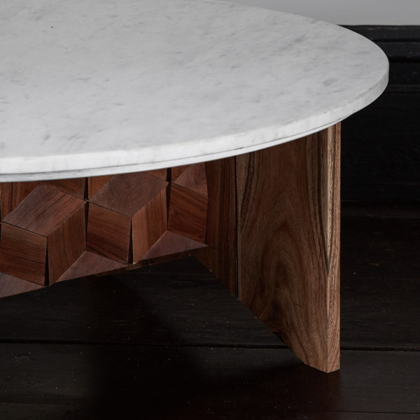 Coffee Table Unique Marble & Wood Design