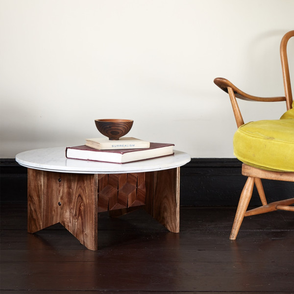 Coffee Table Unique Marble & Wood Design