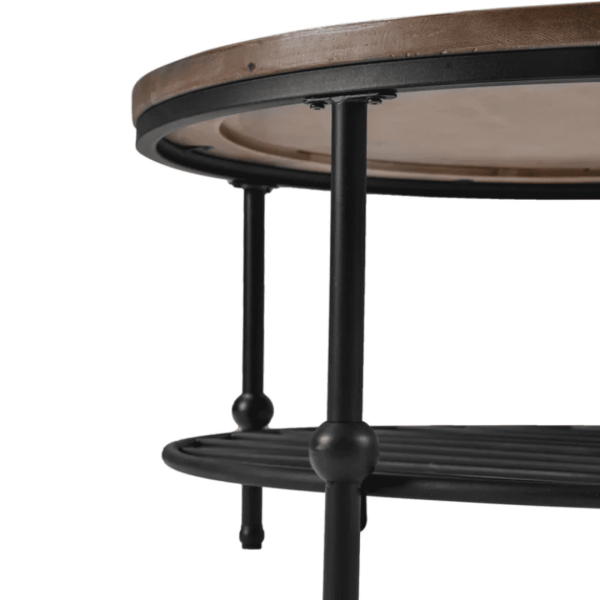 Coffee Table Industrial Round Wood and Metal with Shelf