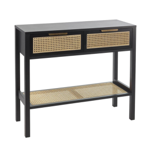 Console Table Black & Rattan Entryway Table