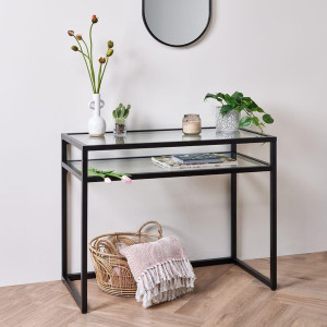 Console Table Leother Glass Top