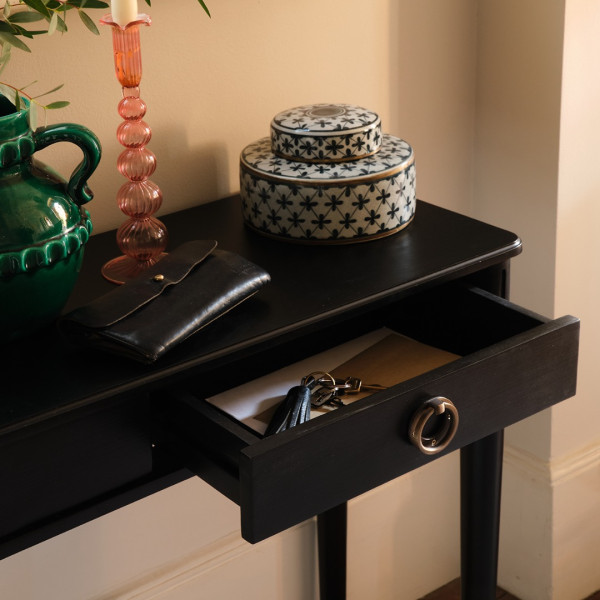 Console Table Black with Brass Accents