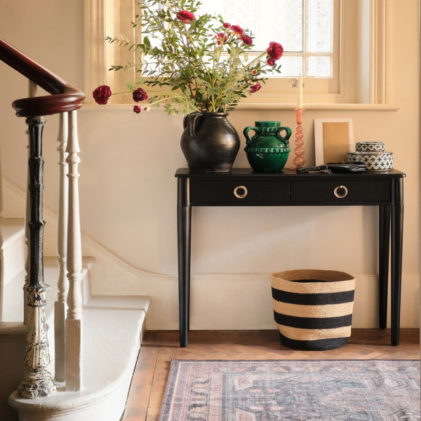 Console Table Black with Brass Accents