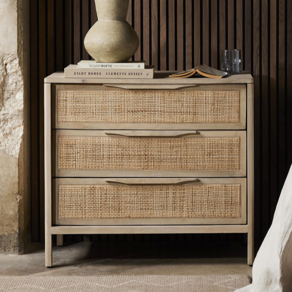 Chest of Drawer Boho Rattan – 3-Drawer Cane Front Dresser