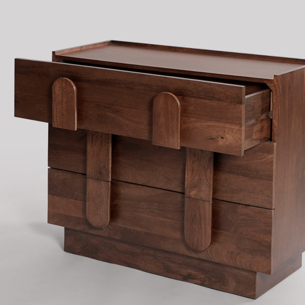 Chest of Drawer Wooden 3-Dresser with Sculptural Handles