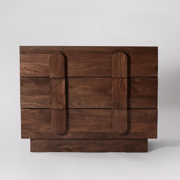 Chest of Drawer Wooden 3-Dresser with Sculptural Handles