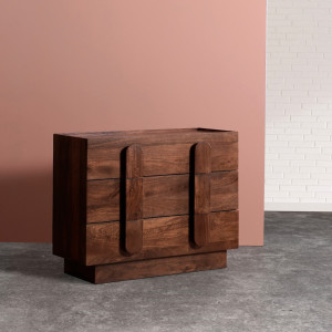 Chest of Drawer Wooden 3-Dresser with Sculptural Handles