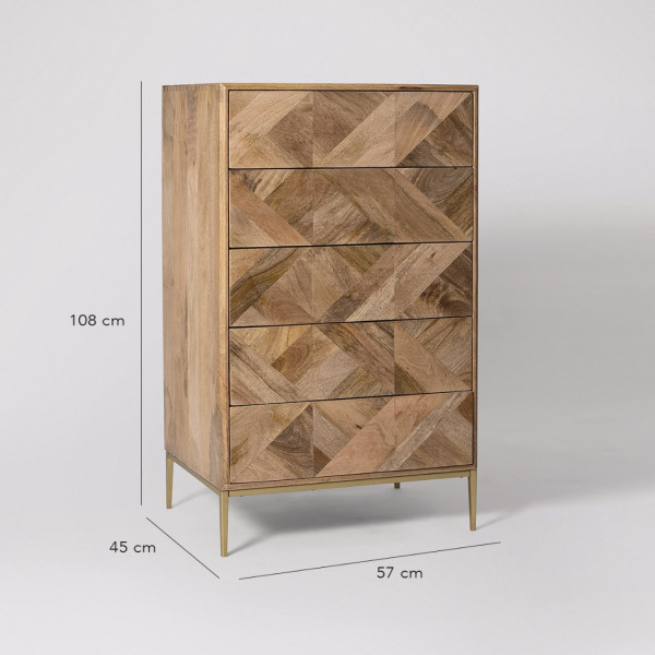 Chest of Drawer Geometric Wooden 5 Tallboy Dresser