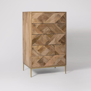 Chest of Drawer Geometric Wooden 5 Tallboy Dresser