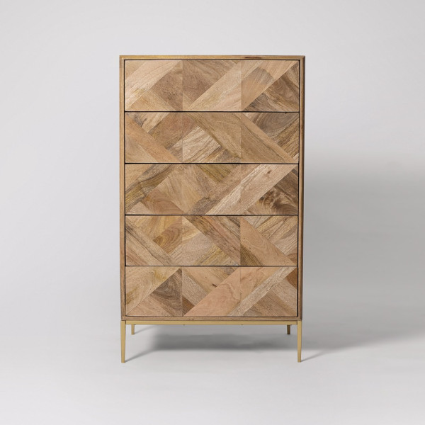 Chest of Drawer Geometric Wooden 5 Tallboy Dresser