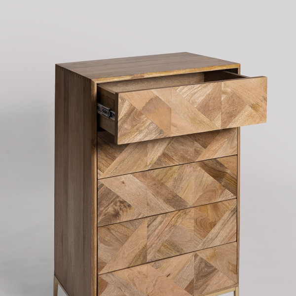 Chest of Drawer Geometric Wooden 5 Tallboy Dresser