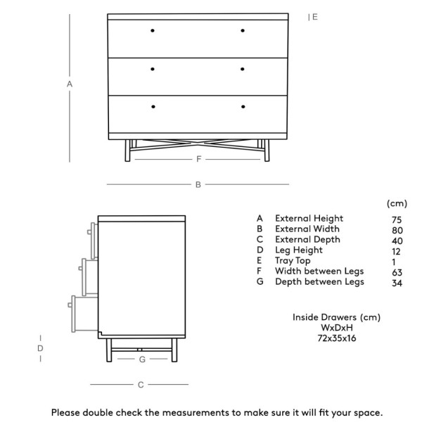 Chest of Drawer Wooden 3-Dresser with Gold Metal Accents