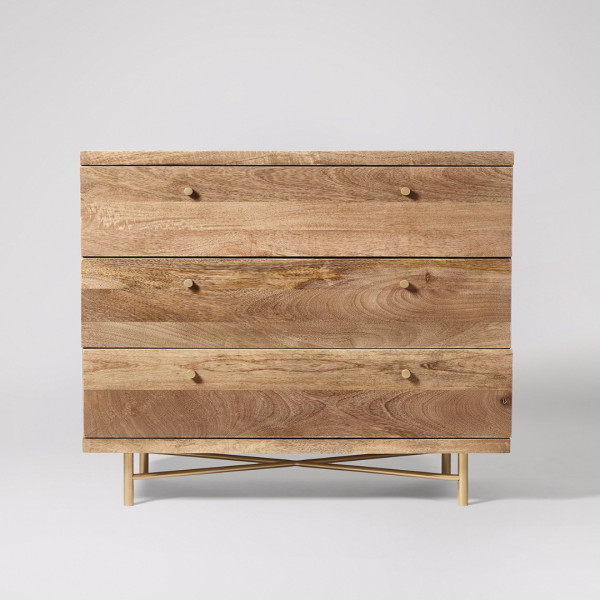 Chest of Drawer Wooden 3-Dresser with Gold Metal Accents