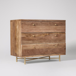 Chest of Drawer Wooden 3-Dresser with Gold Metal Accents