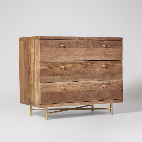 Chest of Drawer Wooden 3-Dresser with Gold Metal Accents