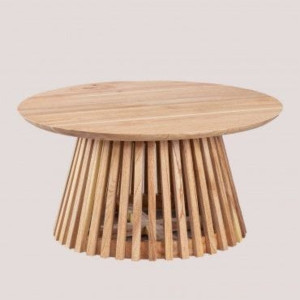 Side Table Light Wood Slatted Accent Table