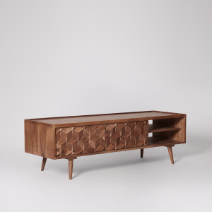 T.V. Unit Swoon Terning Mid-Century Style Two-Door in Acacia