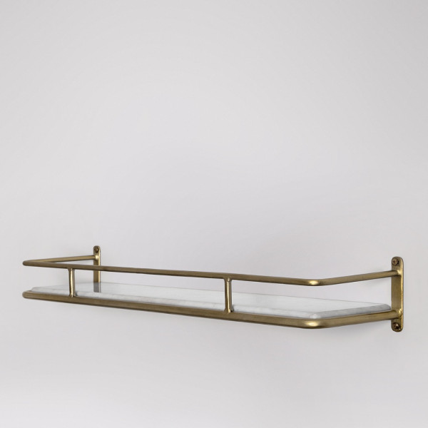 Wall-Mounted Brass and Marble Shelf – Stylish Storage Solution