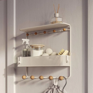 Wall-Mounted Storage Shelf with Hooks – Minimalist Metal Organizer
