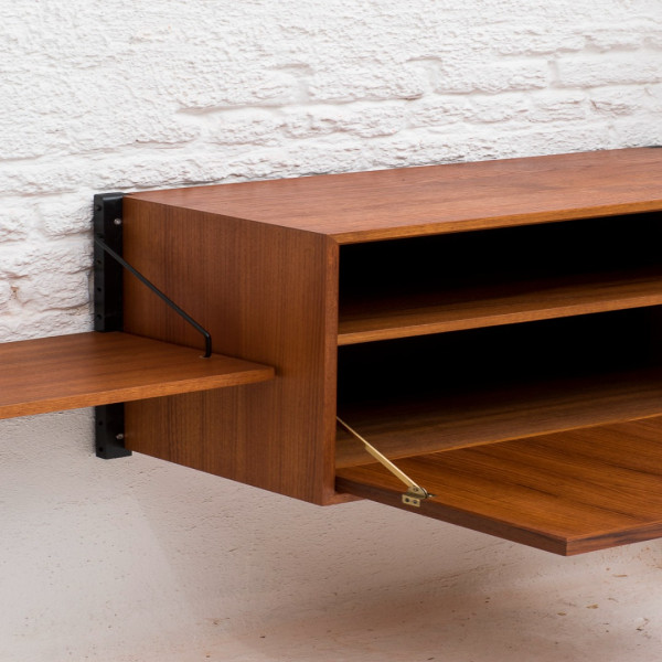 Wall-Mounted Wooden Storage Cabinet with Fold-Down Door & Shelf