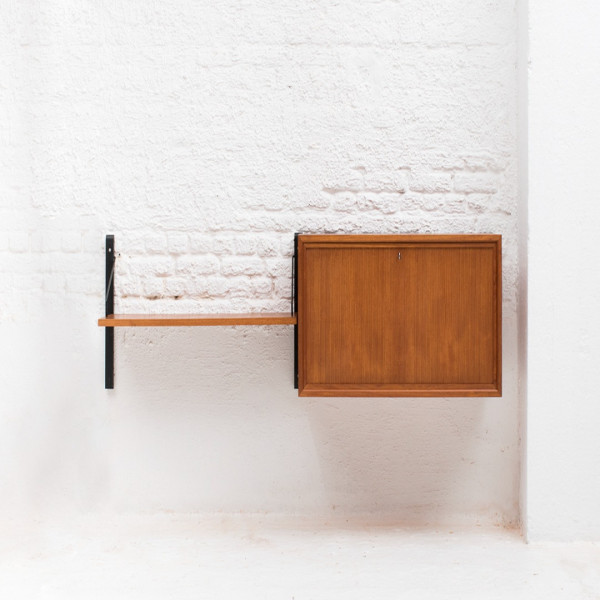 Wall-Mounted Wooden Storage Cabinet with Fold-Down Door & Shelf