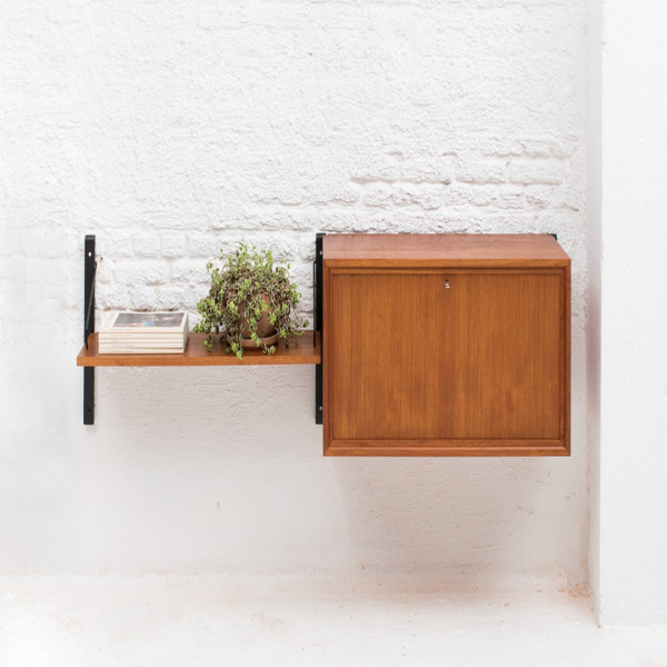 Wall-Mounted Wooden Storage Cabinet with Fold-Down Door & Shelf