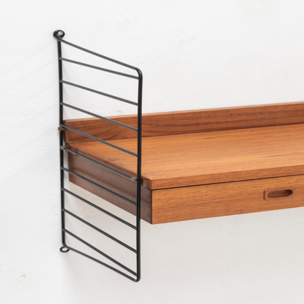 Wall-Mounted Wooden Desk & Storage Shelf with Drawers