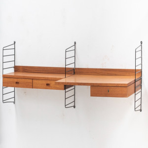 Wall-Mounted Wooden Desk & Storage Shelf with Drawers