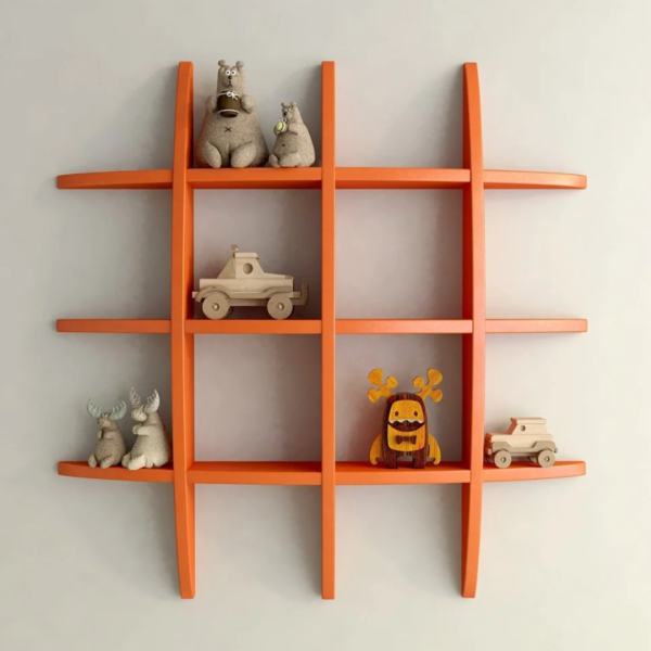 Wall Shelf Orange Grid - Unique Decorative Storage Rack for Home & Office