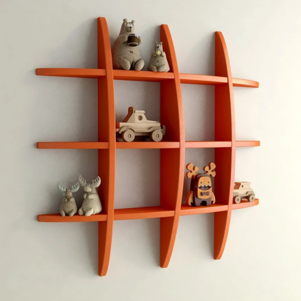 Wall Shelf Orange Grid - Unique Decorative Storage Rack for Home & Office