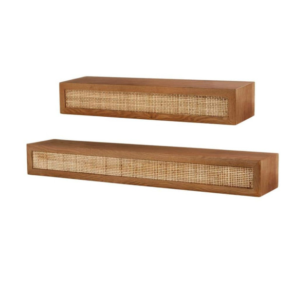 Wall Shelves Rattan Floating – Handmade Wooden Cane Wall Storage