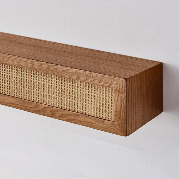 Wall Shelves Rattan Floating – Handmade Wooden Cane Wall Storage