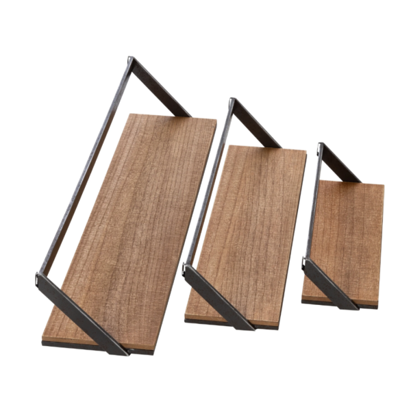 Wall Shelves Set of 3 Floating – Rustic Wood & Metal Hanging Storage