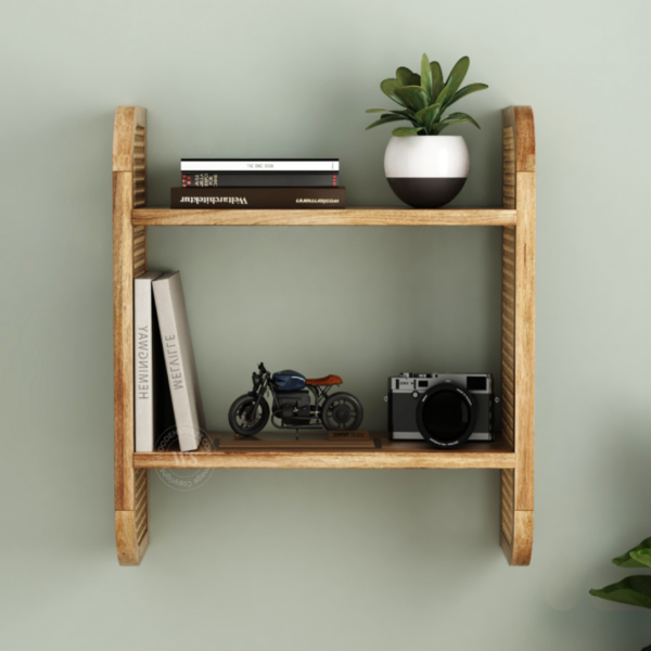 Wall Shelf Mango Wood and Cane - Boho Chic Display