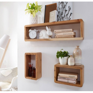 Wall Shelves Natural Wood Display - Set of 3