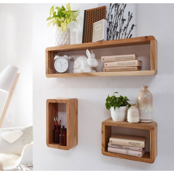 Wall Shelves Natural Wood Display - Set of 3