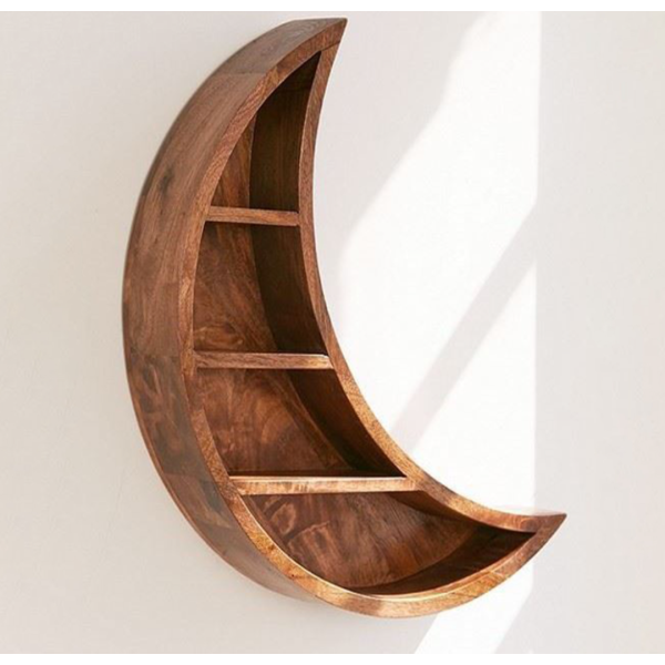 Wall Shelf Wooden Street Crescent Moon - Celestial Display