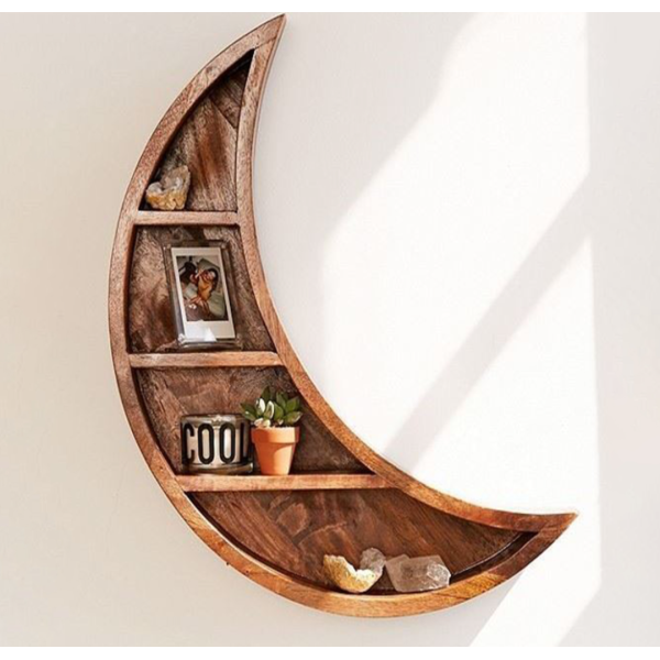 Wall Shelf Wooden Street Crescent Moon - Celestial Display
