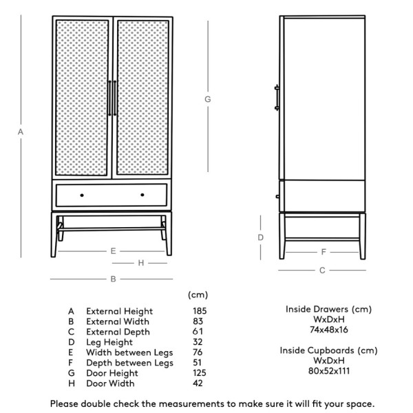 Wardrobes Raphia Mid-Century Modern Accent Cabinet with Rattan Doors