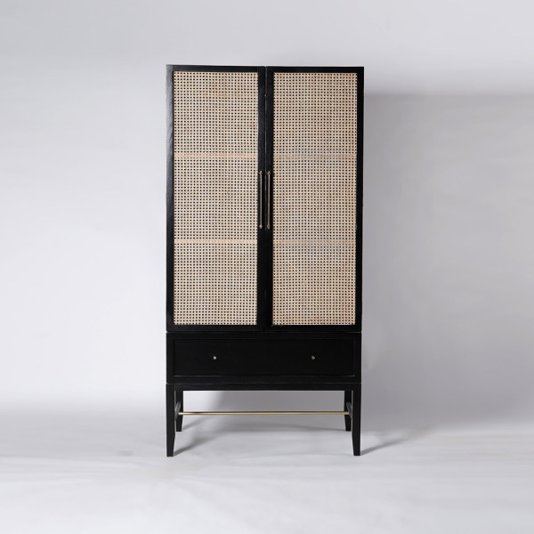 Wardrobes Raphia Mid-Century Modern Accent Cabinet with Rattan Doors