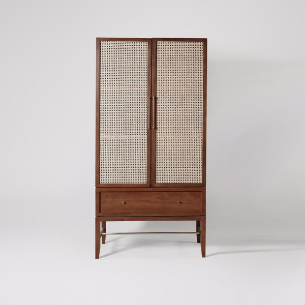 Wardrobe Handcrafted Wooden with Rattan Cane Doors