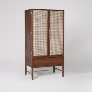 Wardrobe Handcrafted Wooden with Rattan Cane Doors