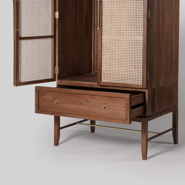 Wardrobe Handcrafted Wooden with Rattan Cane Doors