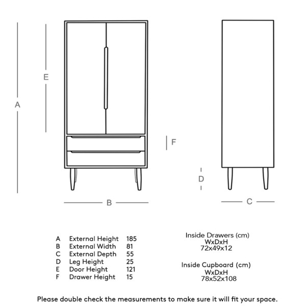 Wardrobe Modern Matte Blue Wooden with Drawers